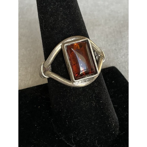 Estate Jewelry - Vintage 925 Sterling Silver Amber Gemstone Ring Size 8 Estate Jewelry